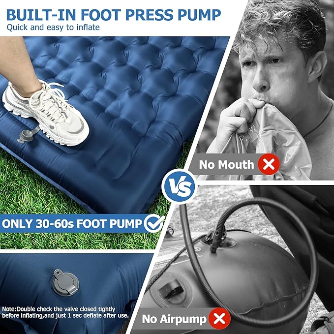 Sleeping Pad for Camping, Ultralight 4.7" Extra-Thick Inflatable Camping mat with Pillow Built-in Foot Pump, Compact Lightweight Air Mattress for Backpacking Hiking Car Travel Tent, Navy Blue