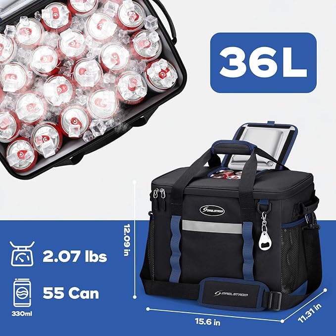 Maelstrom Collapsible Soft Cooler Bag, 24/30/60/75 Cans Beach Cooler, Ice Chest, Leakproof & Portable for Beach, Camping, Road Trips & Grocery Shopping