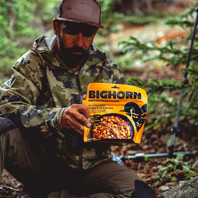 BIGHORN Mountain Food Bourbon BBQ Pulled Pork and Beans - premium freeze dried meals for backpacking food - dehydrated camping food for backpacking meals - 2 Serving