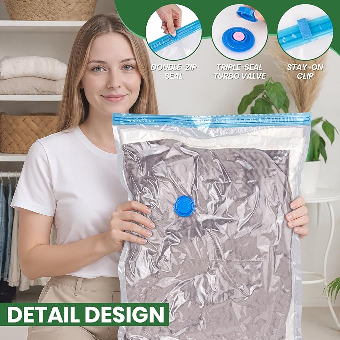 Vacuum Storage Bags,20Pack Vacuum Seal Bags for Clothing,Travel,Clothes,Comforters,Blankets,Pillows-4 Jumbo+4 Large+4 Medium+4 Small+4 Roll Up Space Saving Bag Hand Pump Inclued