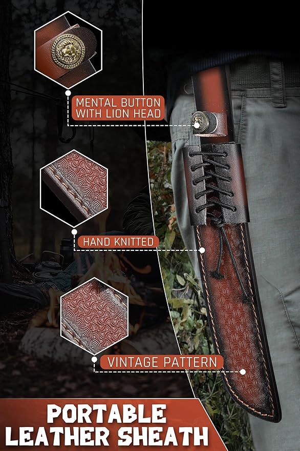 TAN REN Tanto Knife Fixed Blade, 8 Inch Survival Knives with Wooden Handle, Japanese Fixed Blade Knife with Sheath for Camping, Outdoor, Gift Knives for Men