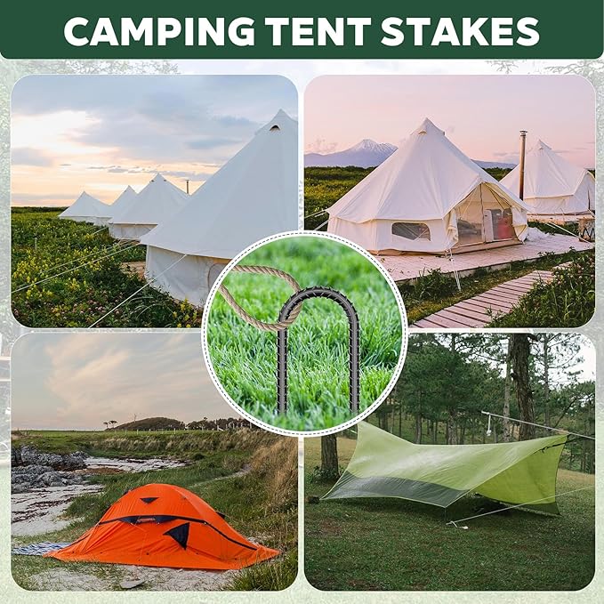 20 PCS Trampoline Stakes Anchors High Wind Heavy Duty,U Shaped Garden Hooks Stakes for Ground,Trampoline Tie Downs Anchor Kit,Bounce Horseshoe House Stake,Rebar Camping Tent Stakes,16 Inch Long Black