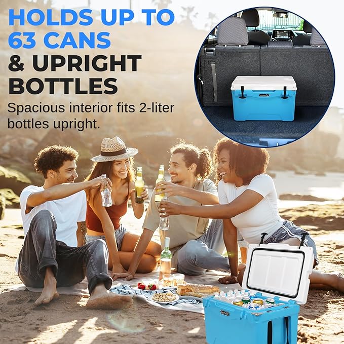 SereneLife Ultra-Tough 25-75 Quart Rotomolded Cooler Box, Holds Upto 64 Cans, Keeps Ice Up to 5 Days, Heavy-Duty Insulated Portable Ice Chest Box, Ideal for Camping, Beach, Picnics, Tailgating, etc