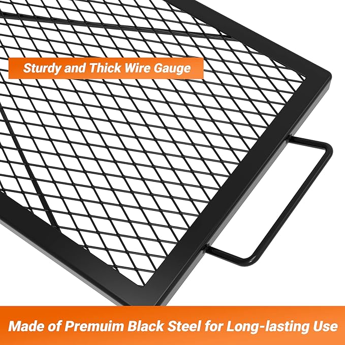 Onlyfire X-Marks Fire Pit Cooking Grate, Portable Rectangle Campfire Grill Grate with Handles, Heavy Duty Steel Campfire BBQ Grill for Outdoor, 36-Inch