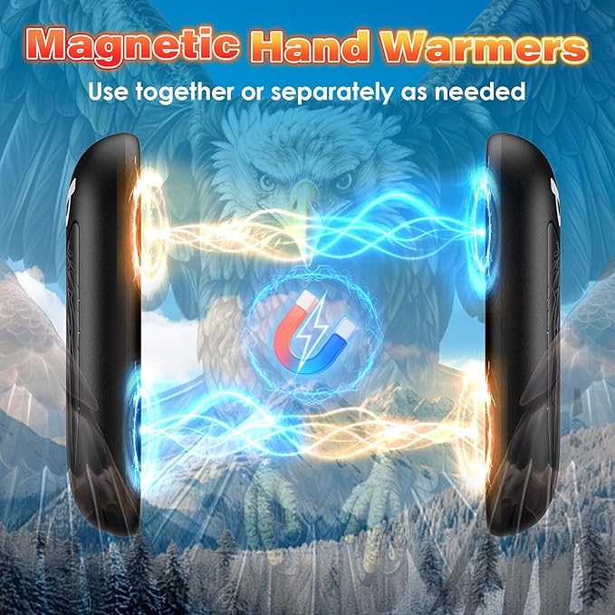 Magnetic Hand Warmers Rechargeable 2 Pack, Electric Reusable Heated Hand Warmer, LED Display & 4 Levels Heating, USB Pocket Heater for Golf, Raynauds, Camping, Hunting Gear, Gifts for Women, Men