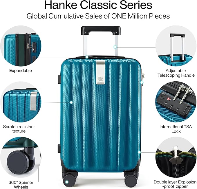 Hanke Expandable Hardshell Luggage Sets 3 piece Carry On Luggage with Wheels Suitcases Lightweight Checked Tsa Luggage Rolling Large Suitcase Travel Luggage Bag Woman Men 20/24/29 Inch(Caribbean Blue)
