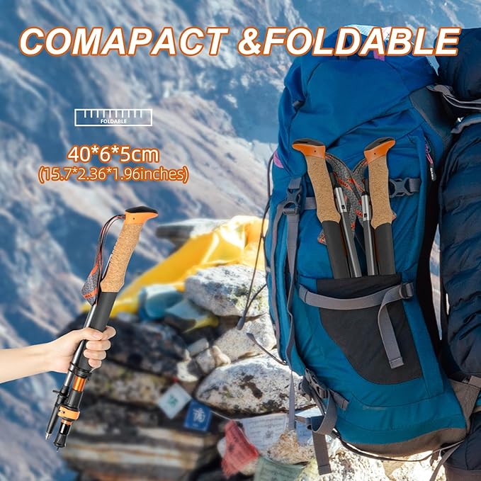 Trekking Poles, Collapsible Hiking Poles,Lightweight and Compact Walking Sticks with Adjustable Height for Men and Women