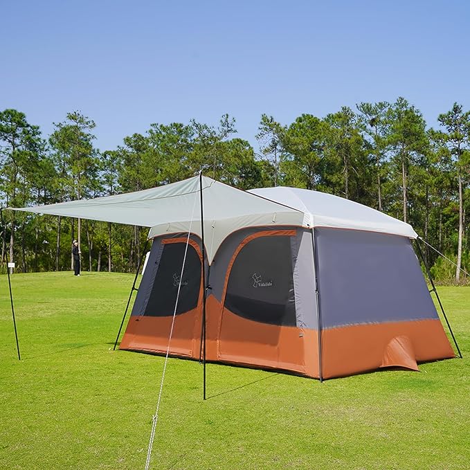 Vidalido Tents，3-4 Person Camping Tent with Extended Vestibule，Weather Resistant Family Tents with Breathable Mesh Windows，Easy Install Waterproof Outdoor Tent for Backpacking and Camping Hiking