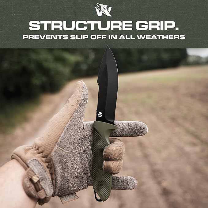 WOLF-II Full Tang Survival Knife - Tactical Fixed Blade with Sheath and Multi Lok - D2 Steel - Bushcraft & Camping Knife - EDC Outdoor with TPE Handle
