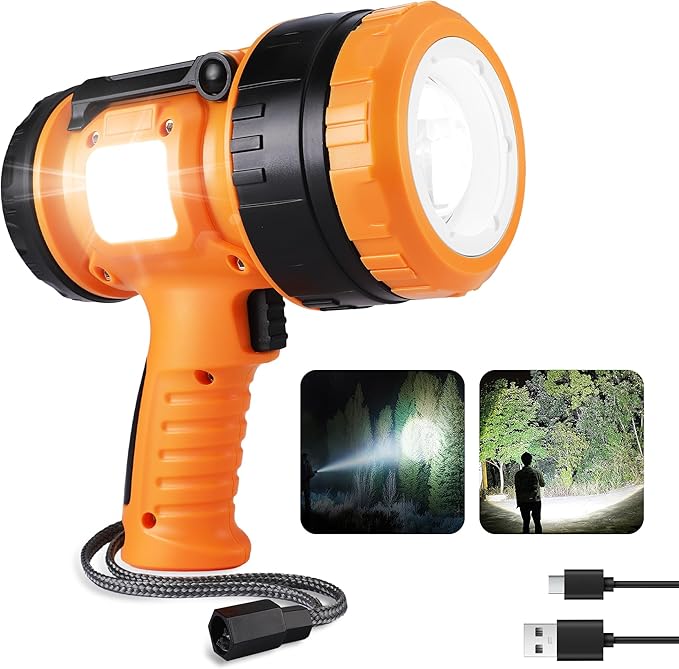 EverBrite Zoomable Rechargeable Spotlight with Foldable Stand, Handheld LED Spotlight Flashlight with 5 Modes, 600M Range, Spot Light for Hunting Boating Camping Hiking Outdoors Searching, 1200 Lumens