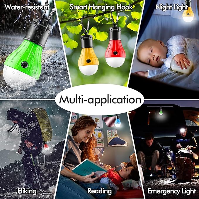 Tent Lamp 5 Packs Portable Tent Light Clip Hook Hurricane Emergency Lights LED Camping Light Bulb Camping Tent Lantern Equipment for Camping Hiking Backpacking Fishing Outage