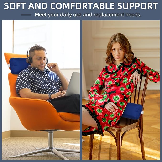 Headrest Pillow for Patio Chaise Lounge Chair, Outdoor Chaise Pillows with Adjustable Elastic Stripe Head Resting Pillows for Recliner Office Chair, Dark Blue