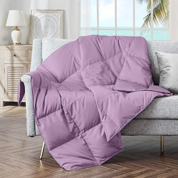 puredown® Soft Feather Down Throw Blanket Lightweight Packable Couch Throw for Indoor and Outdoor Use, 50"X70",Lavender