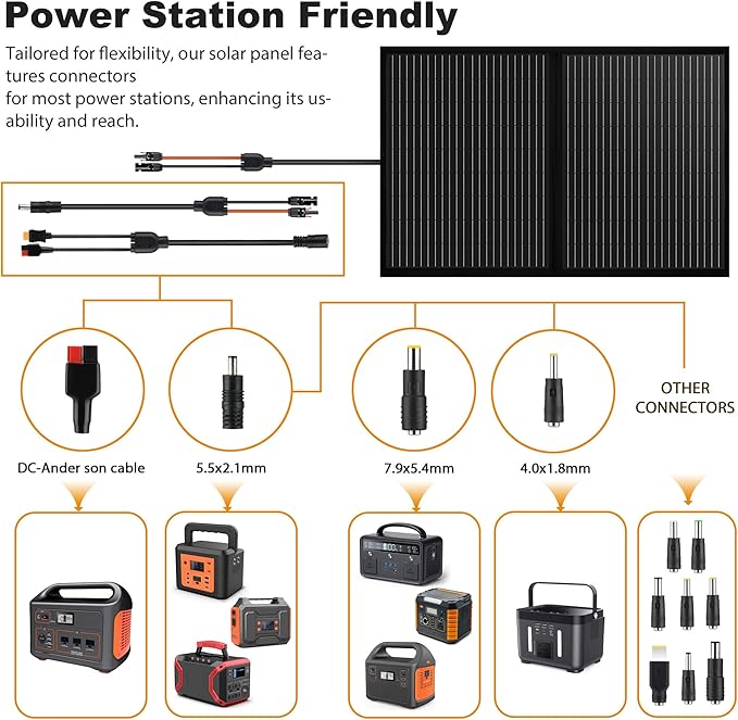 Portable 60 Watt 12V Foldable Solar Panel with Adjustable Kickstands and Waterproof IP65 Design for Power Station, Travel, Outdoor Camping, RVs, and Off-Grid Applications