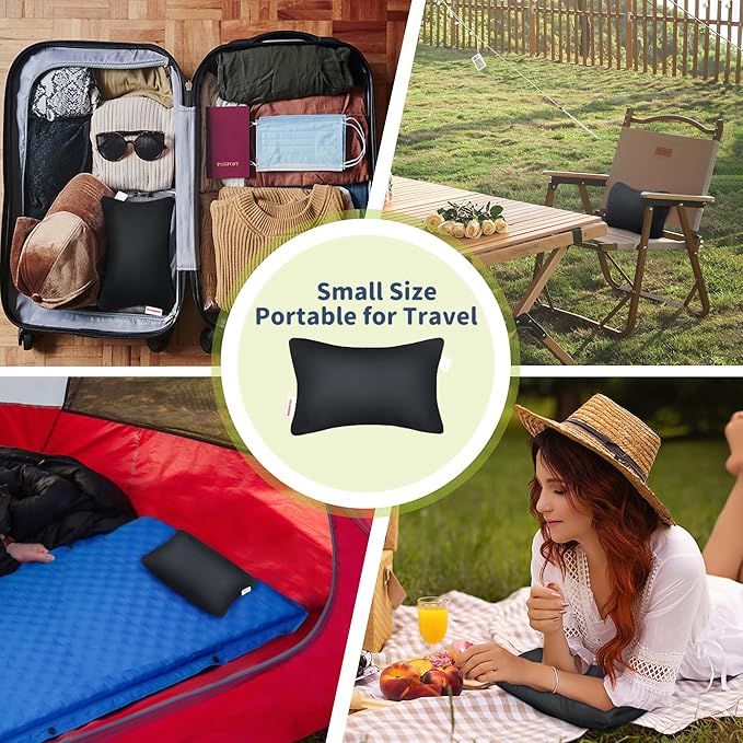 Pro Goleem Small Pillow 11’’x6’’x2.5’’ for Camping and Traveling with Name Tag Mini Tiny Pillow for Kids Sleeping and Chair Car Air Nap Neck Lumbar Knee Rest Pillows, Black