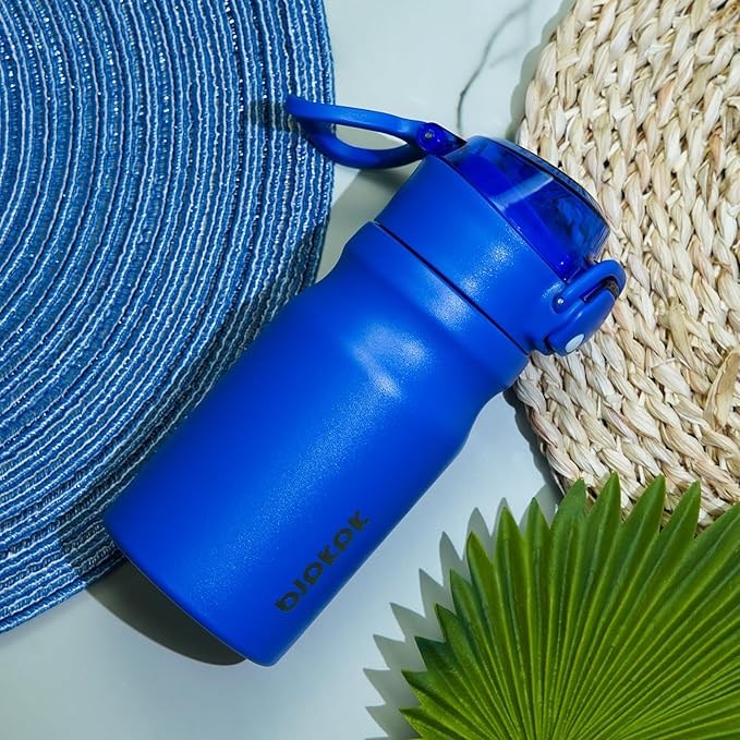 BJPKPK Insulated Water Bottle 14oz Stainless Steel Water Bottles With Straw And Carry Handle Double Wall Metal Thermo,Dark Grey