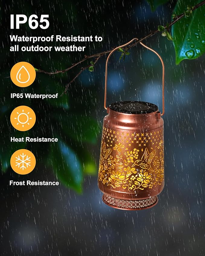 Hummingbird Solar Lanterns Outdoor Waterproof, Garden Decor Birthday Gifts for Women Mom Grandma Sister, Metal Hanging Solar Lights Outside Decorative for Yard Patio Backyard Christmas Decorations