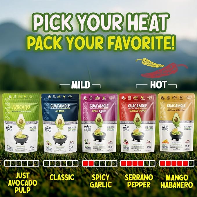 WAKS & SNACKS Freeze Dried Guacamole Classic |100% Fresh Hass Avocados, Perfect for Tortilla Chips | Energizes Camping & Hiking Meals | Vegan, Gluten-Free Guac Dip for Snacks | 2 Avocados | 2 oz, 3-Pack