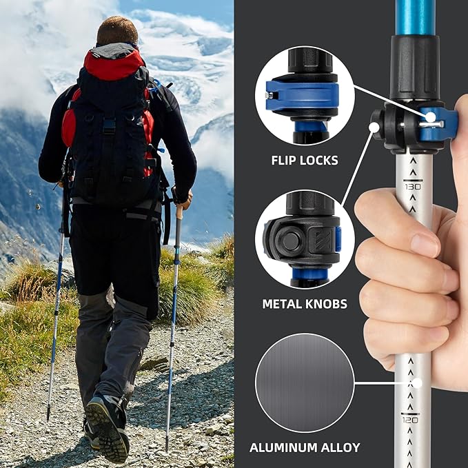 Trekking Poles, Collapsible Hiking Poles,Lightweight and Compact Walking Sticks with Adjustable Height for Men and Women
