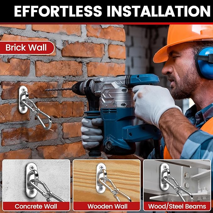 sprookber 304 Stainless Steel Pad Eye Snap Hooks, M6 Heavy Duty Ceiling Hooks, 800 lb Capacity Hammock Swing Hanging kit, Plant Hangers, Marine Hardware Staple Hook Loop with Screws, Set of 8