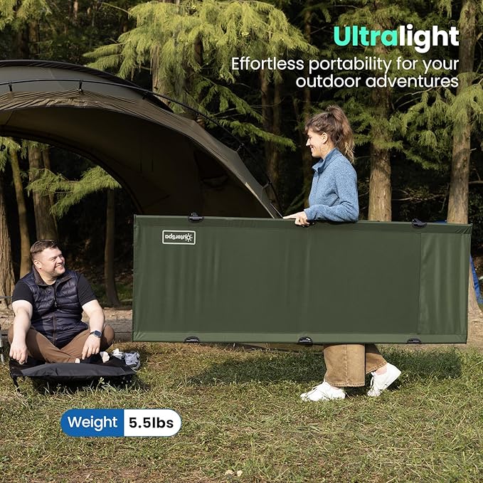 Portable Camping Cot, Sleeping Cots for Adults, Ultralight Backpacking Cot, Compact, Collapsible, Easy Set-Up, Supports 500lbs, Portable Camp Cot for Adults, Camping, Outdoors and Home, Green