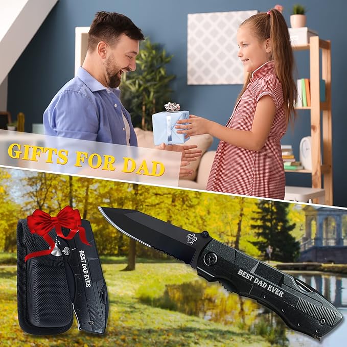 Birthday Gifts for Dad,6 in 1 Multitool Pocket Knives with Screwdrivers Pliers Bottle Opener Durable Sheath,Utility Tools for Camping Work Adventuring Daily Use