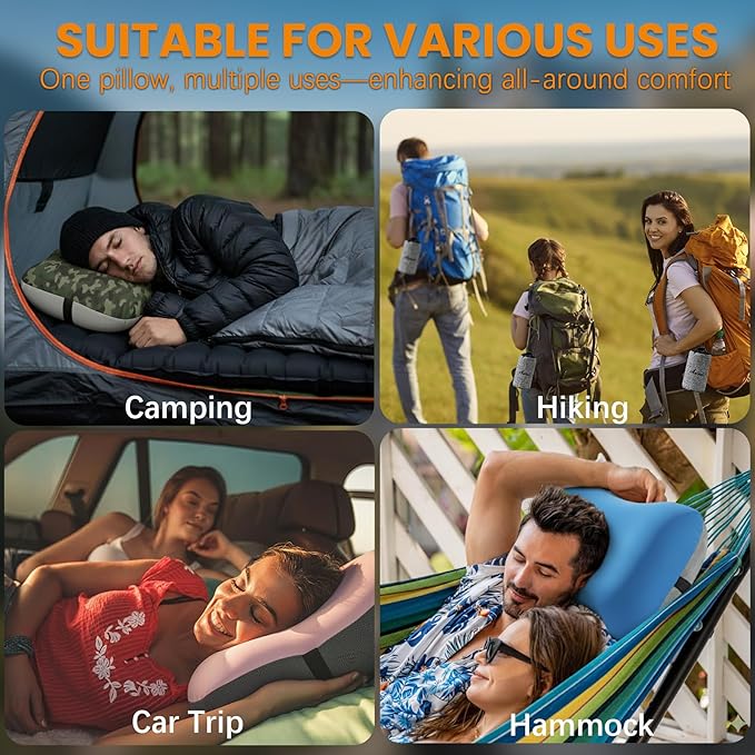 2 Packs Inflatable Neck Pillow for Travel Camp Beach Small Compact Backpacking Essentials Hiking Gear Car Travel Lake Day Roadtrip Road Trip Motorhome Glamping Overlanding Deployment Accessories