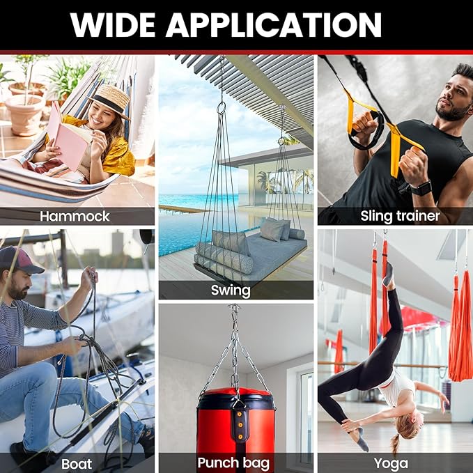 sprookber 304 Stainless Steel Pad Eye Snap Hooks, M5 Heavy Duty Ceiling Hooks, 500 lb Capacity Hammock Swing Hanging kit, Plant Hangers, Marine Hardware Staple Hook Loop with Screws, Set of 8