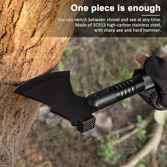 Survival Shovel High Carbon Steel Tactical Shovel Axe Folding Entrenching Tool Camping Hiking Shovel Carrying Pouch Car Emergency Survival Gear