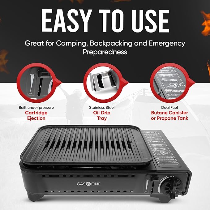 GasOne Propane or Butane Grill Stove GS-2400P Dual Fuel Portable Camping Grill Gas Stove with Carrying Case