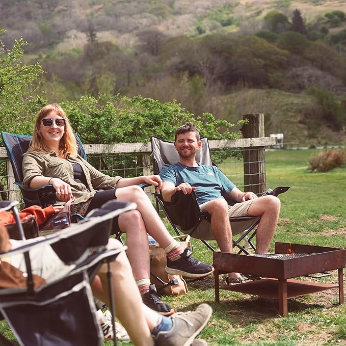 SUNNYFEEL Oversized Rocking Camping Chair, Fully Padded Patio Chair with Side Pocket, High Back Portable Lawn Recliner with Headrest, Outdoor Camp Rocker Chairs for Adults Heavy Duty 300 LBS