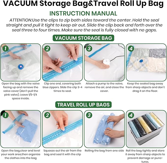 Vacuum Storage Bags,30Pack Vacuum Seal Bags with Electric Air Pump,Vacuumm Seal Bag for Clothing,Travel,Clothes,Comforters,Blankets,Pillows-6 Jumbo+6 Large+6 Medium+6 Small+6 Roll Up Space Saving Bag