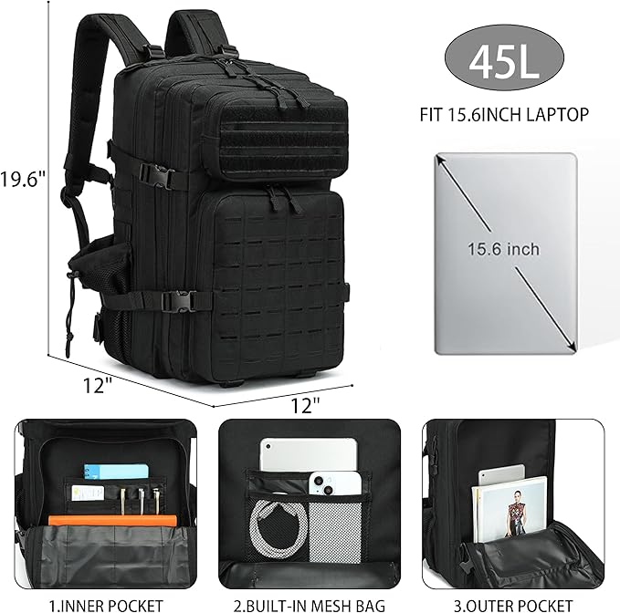 Military Tactical Backpack 45L/25L 3 Day Assault Pack Molle Daypack Hiking Backpack for Men and Women