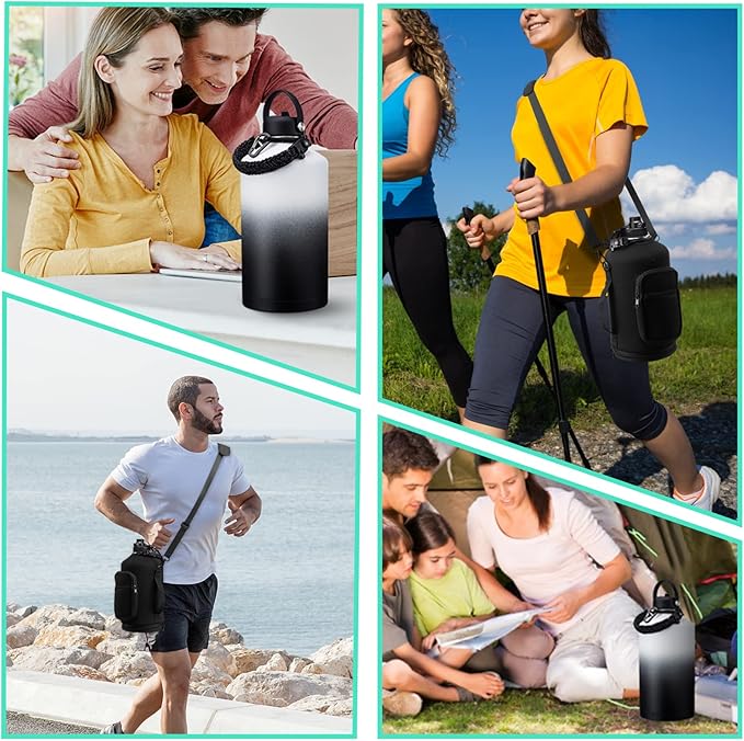 Insulated Water-Jug Gallon Water Bottles - with Straw & Spout Lids, Paracord Handle & Bottle Carrier, 128OZ Metal Gallon Water Bottle Large, Vacuum Thermo Jug Stainless Steel Water Flask Jug