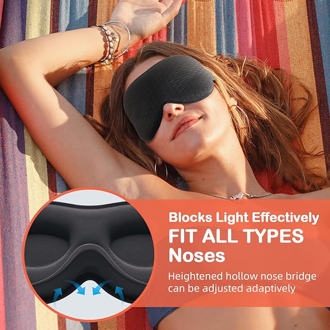 INNELO 3D Contoured Sleep Mask for Side Sleepers, 100% Light Blocking Sleeping Mask for Men & Women, Soft, No Pressure on Eyes, Airplane Blindfold for Travel, Night Eye Cover for Nap, Yoga, Black