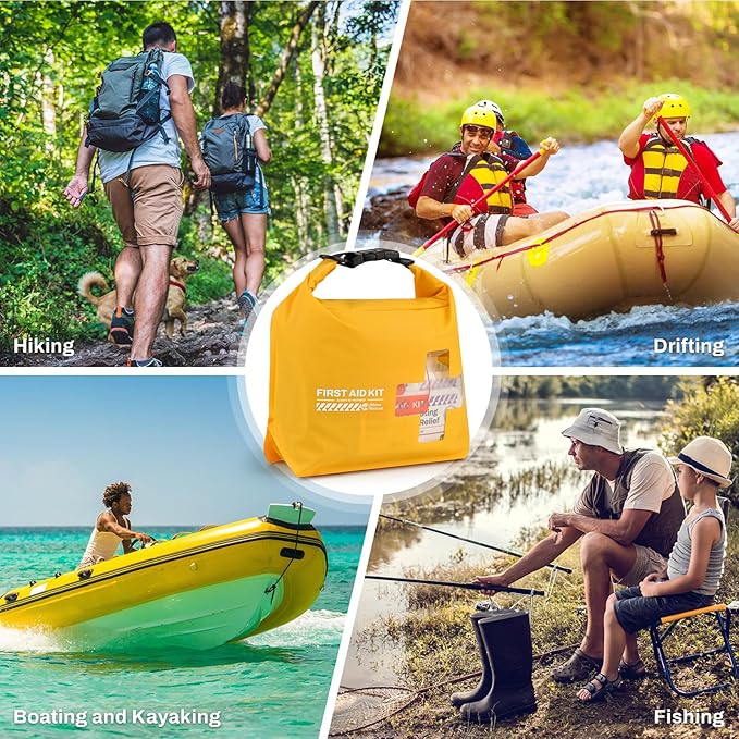 RHINO RESCUE Waterproof Boat First Aid Kit, Lightweight Boat Accessories Dry Bag, Emergency Marine Survival Supplies for Outdoor Kayak, Fishing, Floating, Swimming, Beach & Camping (Green)