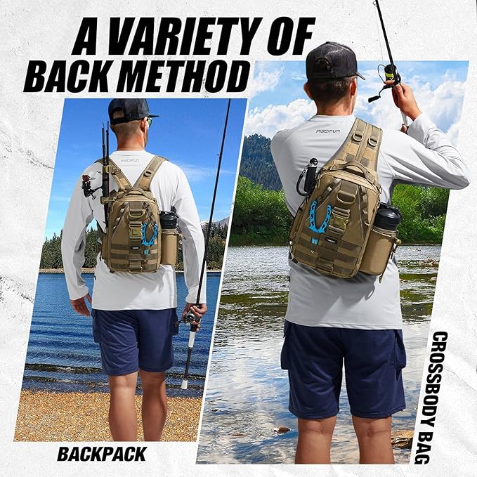 Piscifun Fishing Backpack with Rod Holder, Lightweight Sling Bag Storge Gear and Equipment