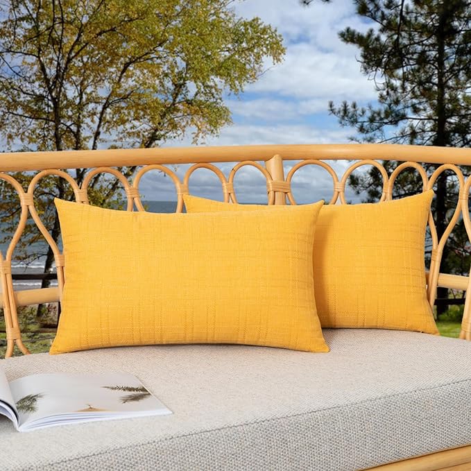 Kevin Textile Pack of 2 Outdoor Waterproof Pillow Covers Decorative Farmhouse Throw Pillow Covers Couch Pillow Covers Spring for Patio Tent Bed Sofa Living Room 12x20 Inch Sunflower Yellow
