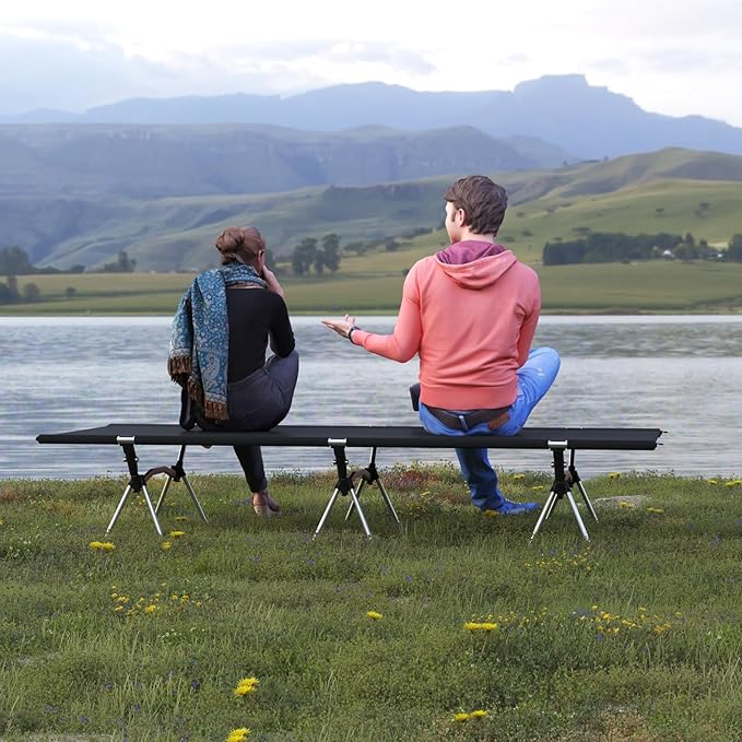 Camping Cot with Leg Extenders,Lightweight Portable Bed for Camping, Hiking, Travel, Beach, Home, Office Nap, Supports 330lbs, Easy Storage, Durable Design, Black