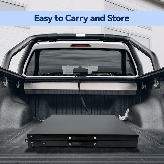 Skyflame Folding Camping Table with Adjustable Height Legs, Black Metal Portable Outdoor Grill Stand Table with Handle for BBQ, Grilling, Camping Trip, RV, Picnic, Backyards, Tailgating