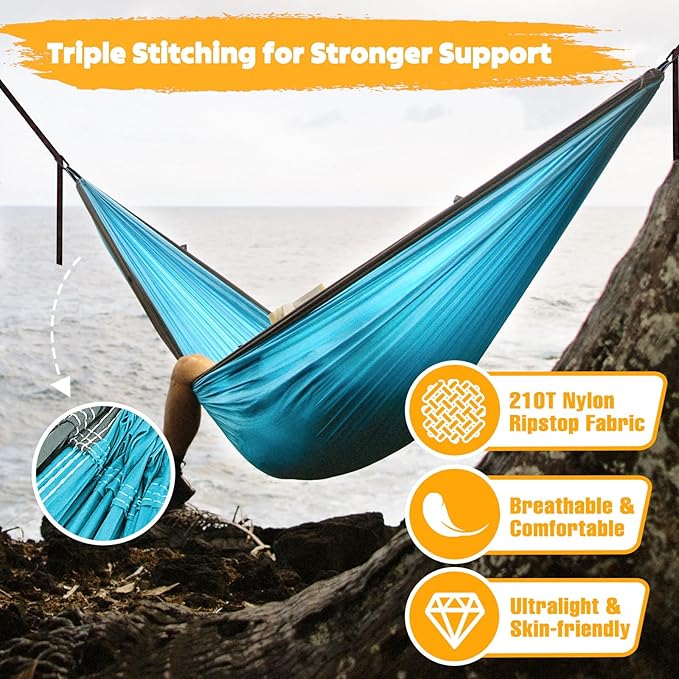 NATUREFUN Ultra-Light Travel Camping Hammock | 300kg Load Capacity,Breathable,Quick-Drying | 2 x Premium Carabiners,2 x Nylon Slings Included | Outdoor Indoor Garden