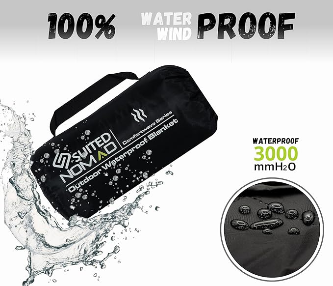 SUITEDNOMAD Large Waterproof Outdoor Stadium Blanket, Windproof and Warm Extra Thick Fleece or Quilted Sherpa, Great for Cold Weather Camping, Picnic, Sports, Festivals