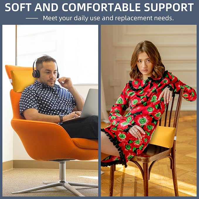 Headrest Pillow for Patio Chaise Lounge Chair, Outdoor Chaise Pillows with Adjustable Elastic Stripe Head Resting Pillows for Recliner Office Chair, Yellow