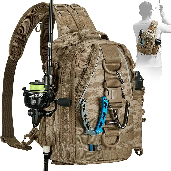 Piscifun Fishing Backpack with Rod Holder, Lightweight Sling Bag Storge Gear and Equipment