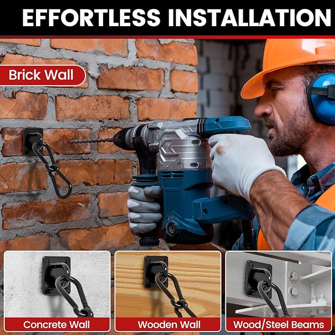 sprookber 304 Stainless Steel Pad Eye Snap Hooks, M5 Heavy Duty Ceiling Hooks, 500 lb Capacity Hammock Swing Hanging kit, Plant Hangers, Marine Hardware Staple Hook Loop with Screws, Set of 8(Black)