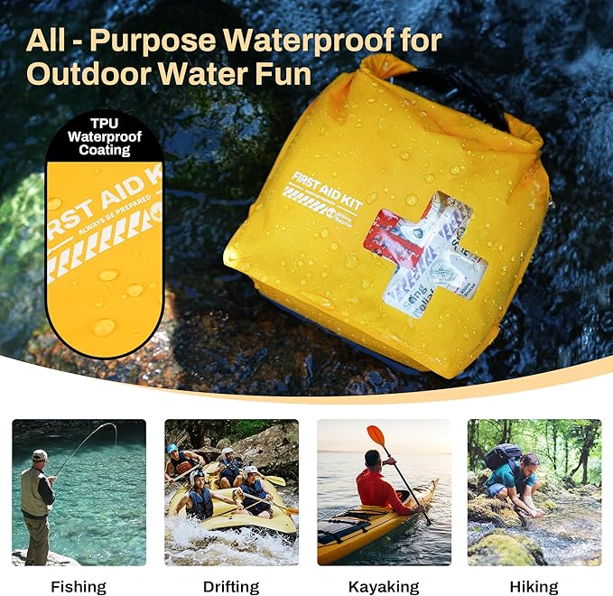 RHINO RESCUE Waterproof Boat First Aid Kit, Lightweight Boat Accessories Dry Bag, Emergency Marine Survival Supplies for Outdoor Kayak, Fishing, Floating, Swimming, Beach & Camping (Yellow)