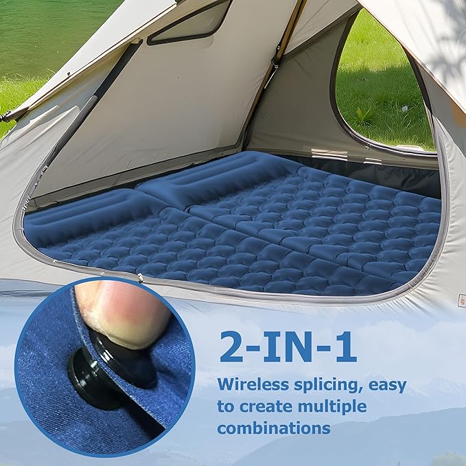 Sleeping Pad for Camping, Ultralight 4.7" Extra-Thick Inflatable Camping mat with Pillow Built-in Foot Pump, Compact Lightweight Air Mattress for Backpacking Hiking Car Travel Tent, Navy Blue