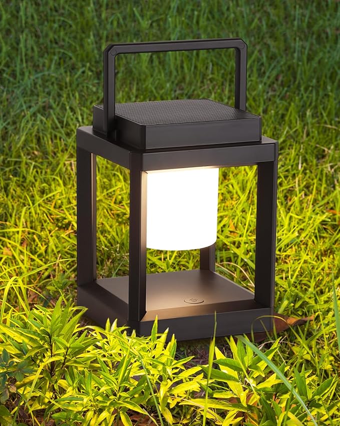 Outdoor Table Lamp, Led Lamps for Nightstand, Solar Lanterns Outdoor Hanging for Patio Waterproof, Cordless Battery Operated Lamp, Rechargeable Solar Lantern for Reading, Decor, Camping