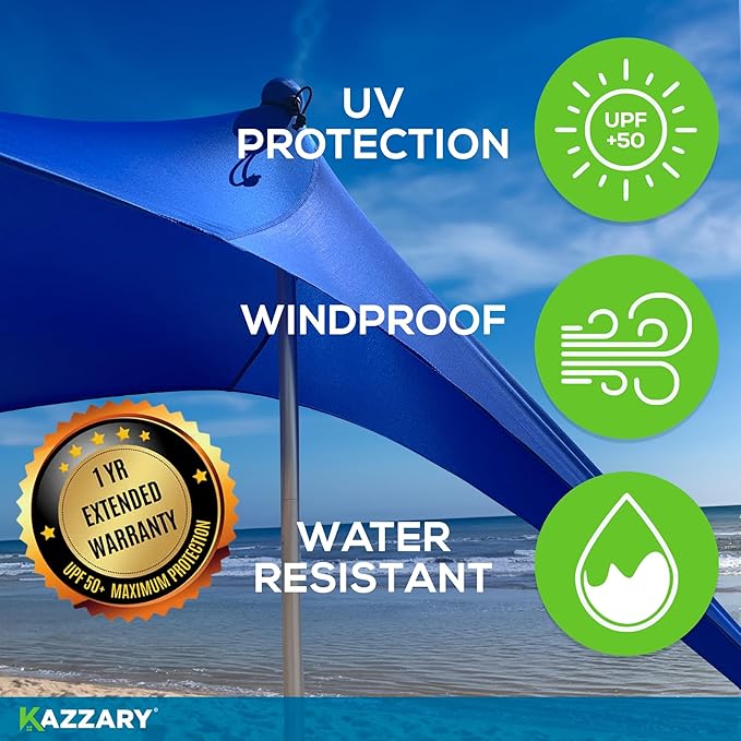 Beach Tent UPF50+ Sun Shade Canopy with Sandbags, 4 Stability Poles, Ground Pegs, Flying Disc Sand Shovel, Lightweight Sunshade Shelter, 7ft Tall for Outdoor Trips, Camping and Sports