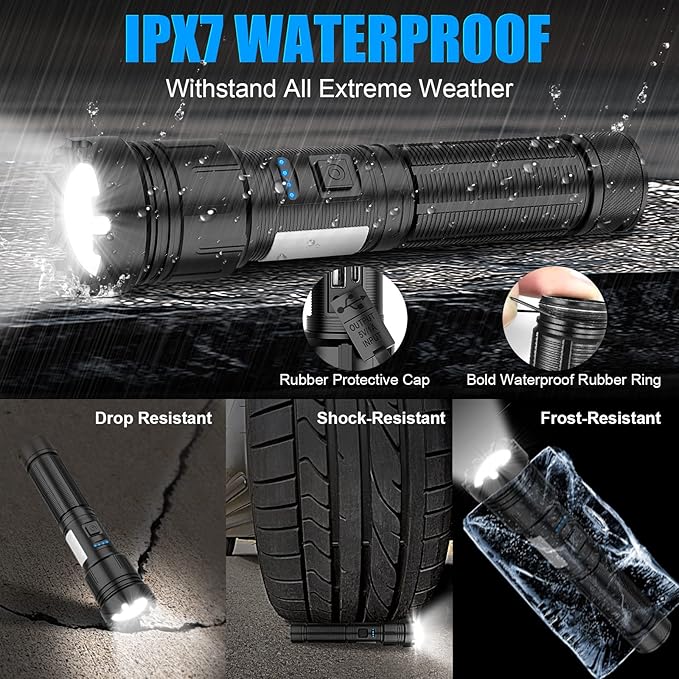 LED Magnetic Flashlight High Lumens Rechargeable, Super Bright Small Tactical Flashlights with COB Work Light, Type C, Zoomable, 7 Modes, IPX7 Waterproof Handheld Flash Light for Camping